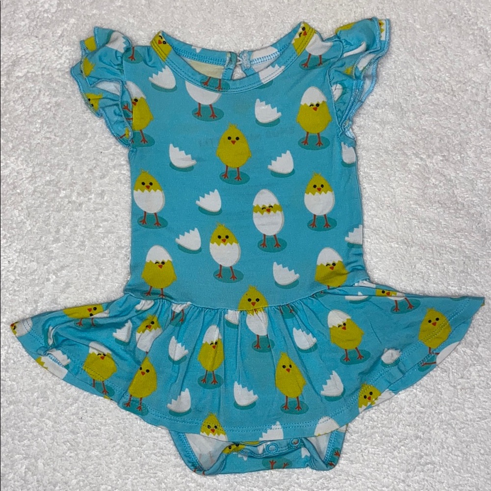 Little Bum Bums chick magnet print bodysuit skirted dress 3/6m